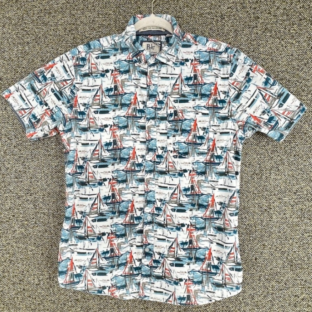 RJC Rebel James Charlie Sailboat Print Cotton Button Down Shirt Small
